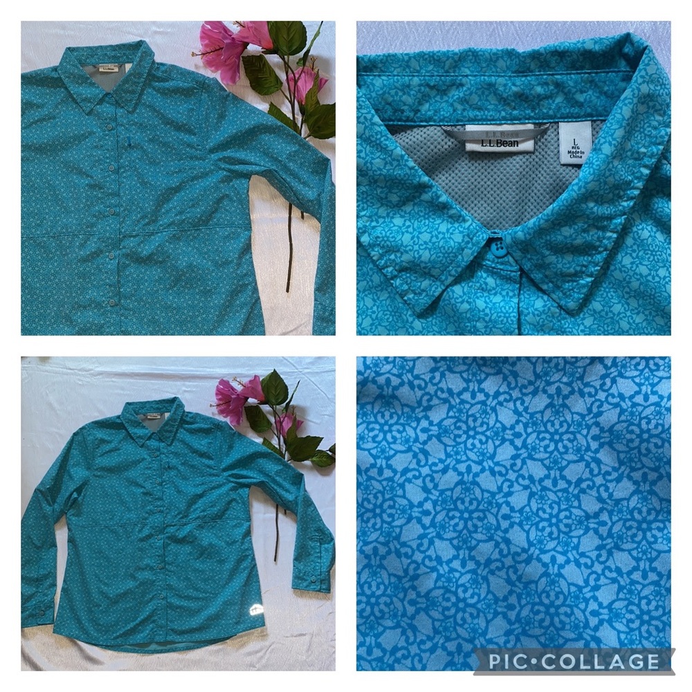 L.L. bean turquoise Morocco print women shirt large